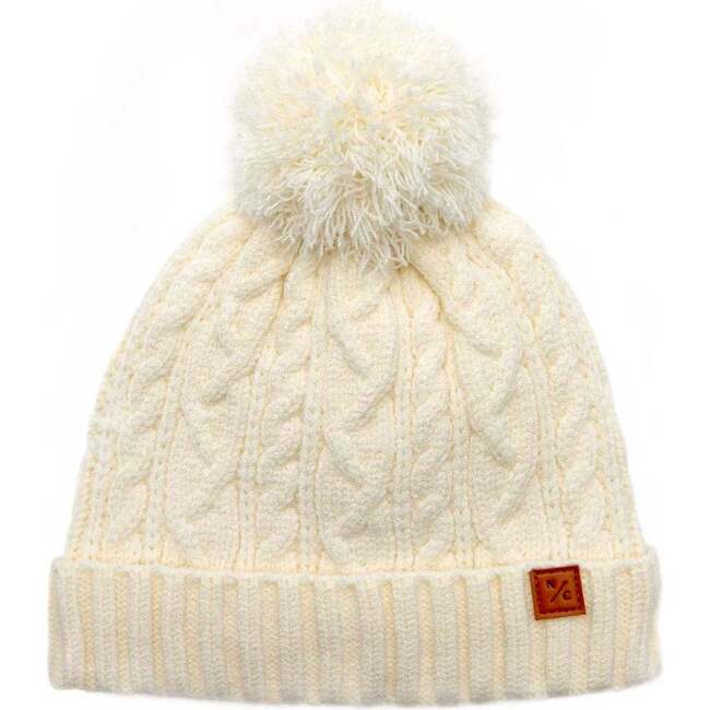 Cable Knit Pop Pom Hat, Winter White