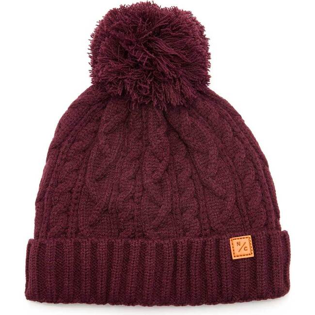 Cable Knit Pop Pom Hat, Cranberry - Hats - 1