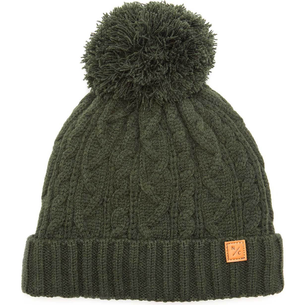 Cable Knit Pop Pom Hat, Olive Green - Hats - 1