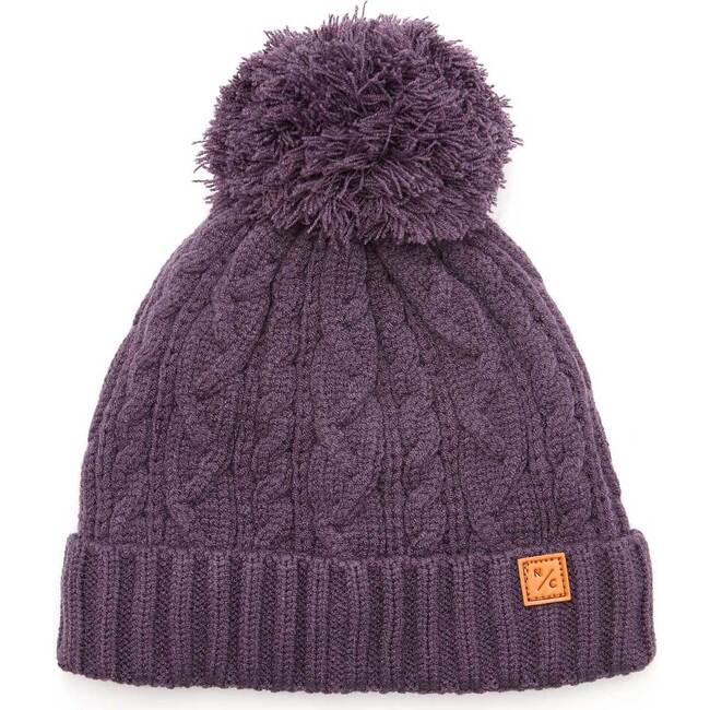 Cable Knit Pop Pom Hat, Dusty Purple