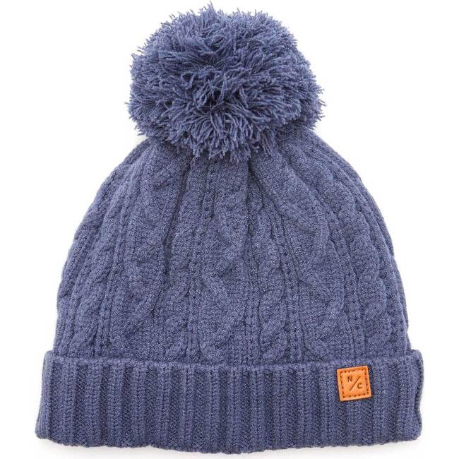 Cable Knit Pop Pom Hat, Slate Blue