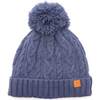 Cable Knit Pop Pom Hat, Slate Blue - Hats - 1 - thumbnail