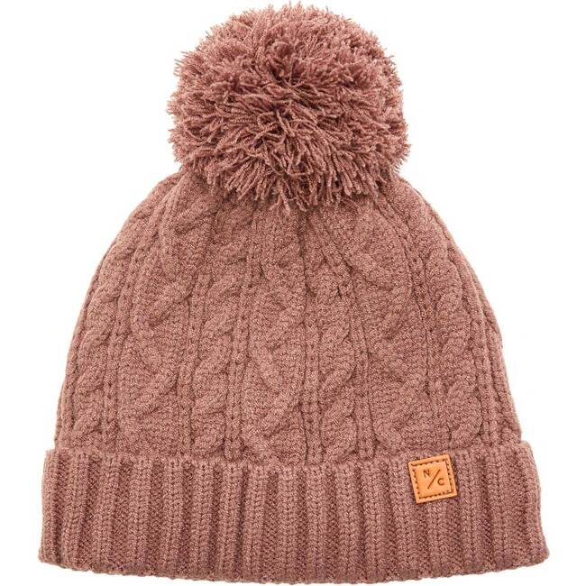 Cable Knit Pop Pom Hat, Cocoa Brown - Hats - 1