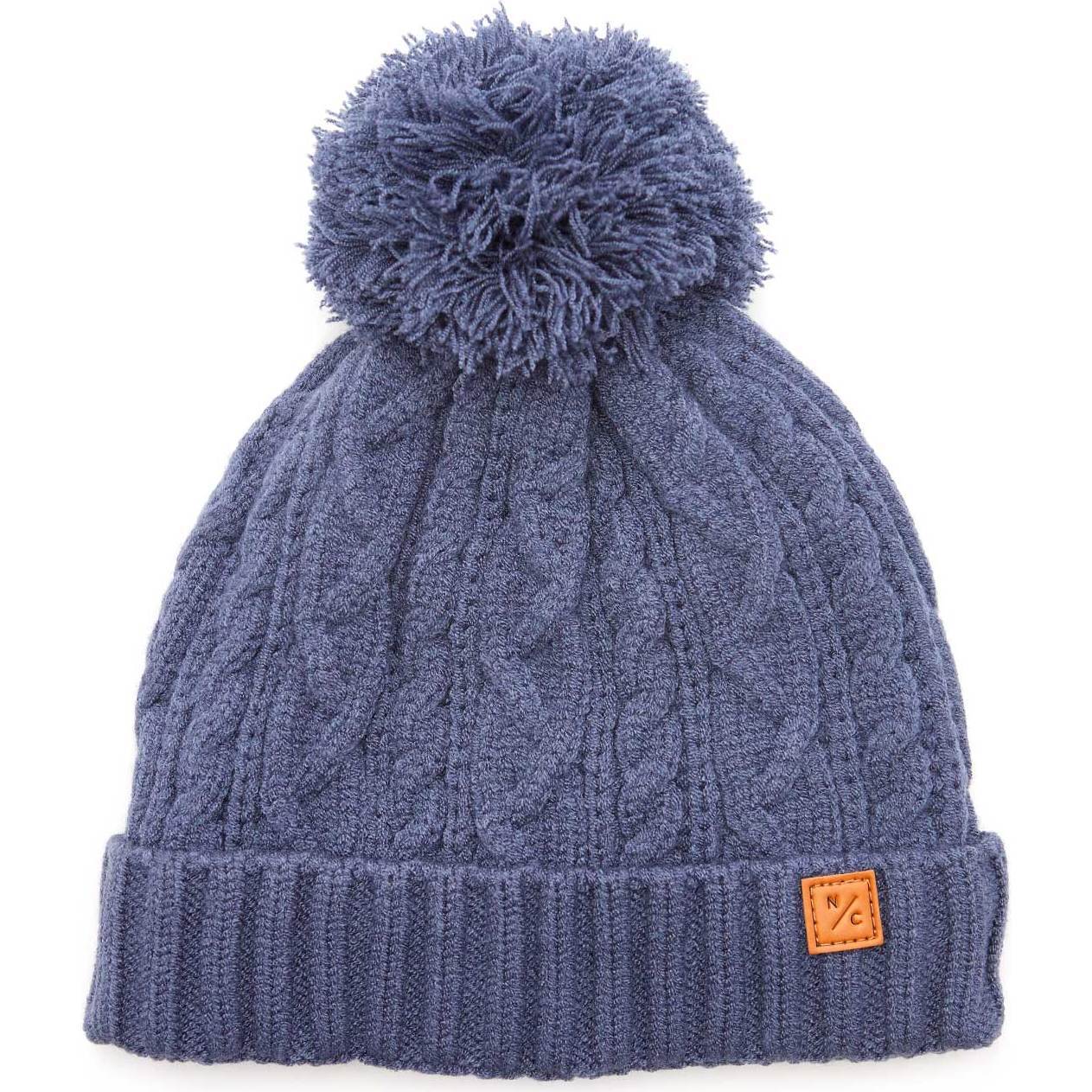 Adult Cable Knit Pom Pom Hat, Slate Blue - Winter Hats - 1