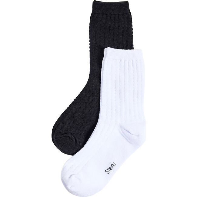 Women's Waffle Knit Socks, Black & Ivory (Pack Of 2)