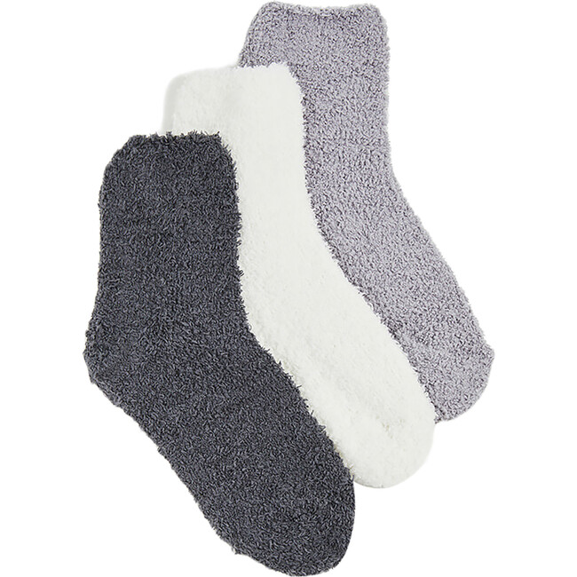 Women's Plush Cozy Socks, Charcoal, Grey & Ivory (Pack Of 3)