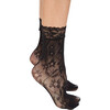 Women's Floral Fishnet Lace Cuff Socks, Black - Socks - 1 - thumbnail