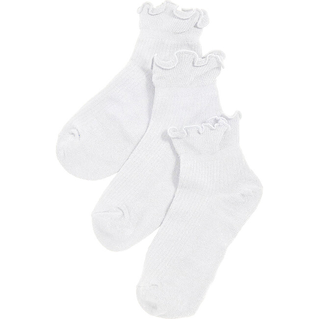 Women's Everyday Classic Ruffle Socks, White (Pack Of 3)