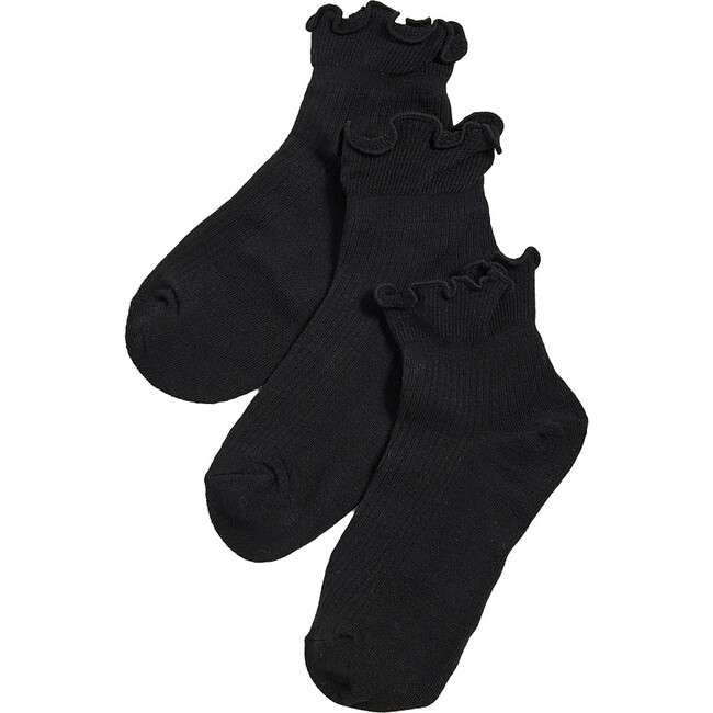 Women's Everyday Classic Ruffle Socks, Black (Pack Of 3)