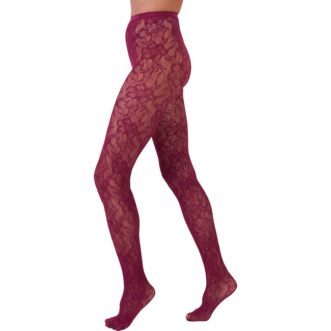 Women's Eden Floral Mesh Tights, Red