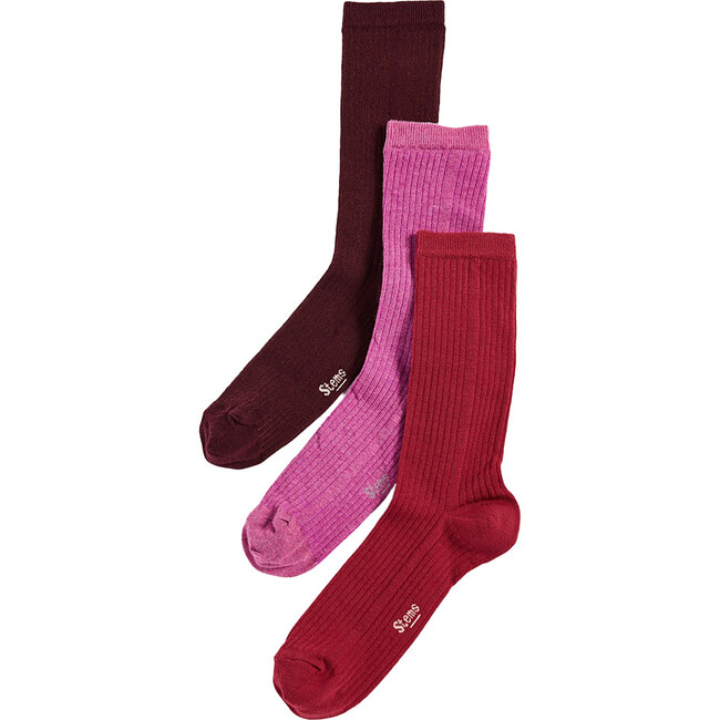 Women's Eco-Conscious Cashmere Crew Socks, Amarylis, Plum & Red (Pack Of 3)