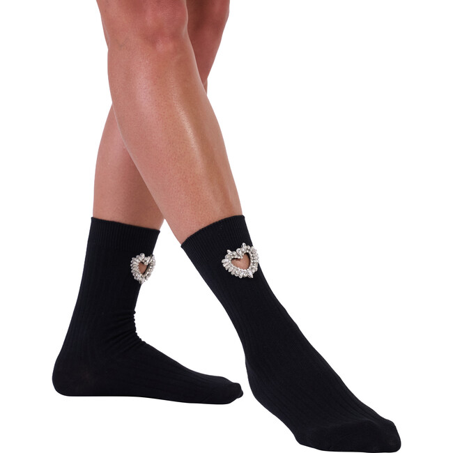 Women's Crystal Heart Crew Socks, Black - Socks - 2