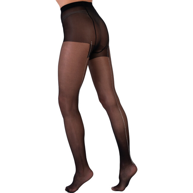 Women's Crystal Back Seam Sheer Tights, Black