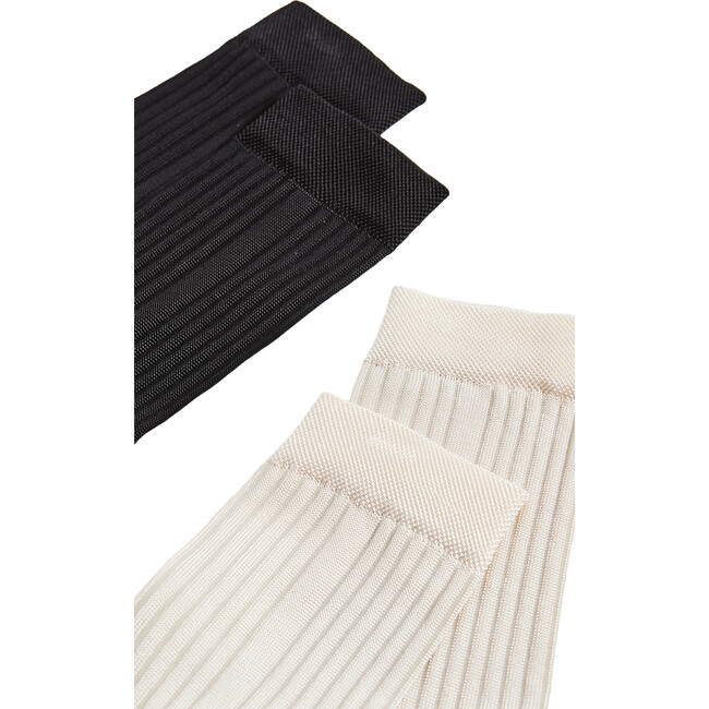 Women's Classic Silky Rib Crew Socks, Ivory & Black (Pack Of 2) - Socks - 2