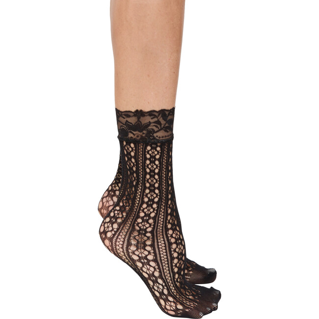 Women's Alexia Fishnet Lace Cuff Socks, Black