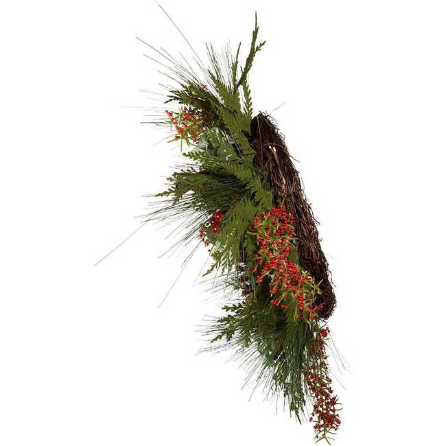 24-Inch Berries and Pinecone Ribbon Rattan Wreath - Wreaths - 3