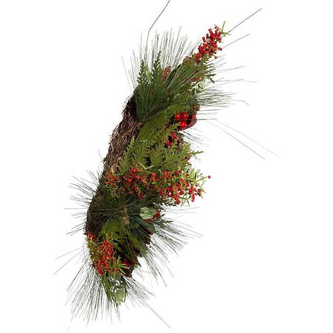 24-Inch Berries and Pinecone Ribbon Rattan Wreath - Wreaths - 4