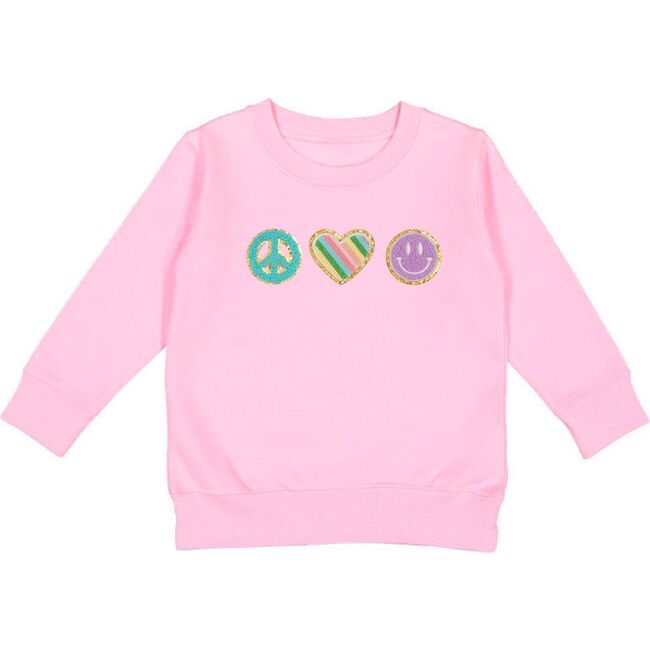 Peace, Love, Smile Patch Sweatshirt, Pink