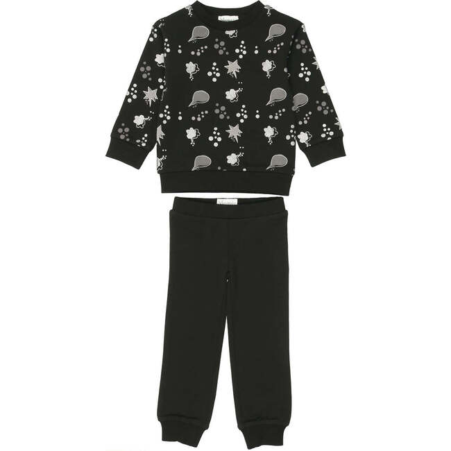 Girls Super Bubble Sweatshirt & Sweatpant 2-Piece Set, Black