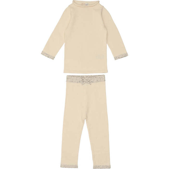 Half Flecked Long Sleeve Sweater & Pant 2-Piece Set, Cream