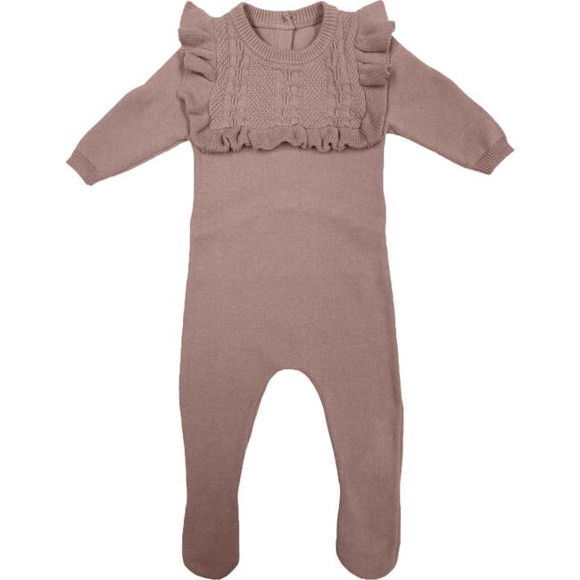 Ruffle Bib Long Sleeve Footie, Pale Mauve