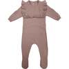 Ruffle Bib Long Sleeve Footie, Pale Mauve - Footie Pajamas - 1 - thumbnail