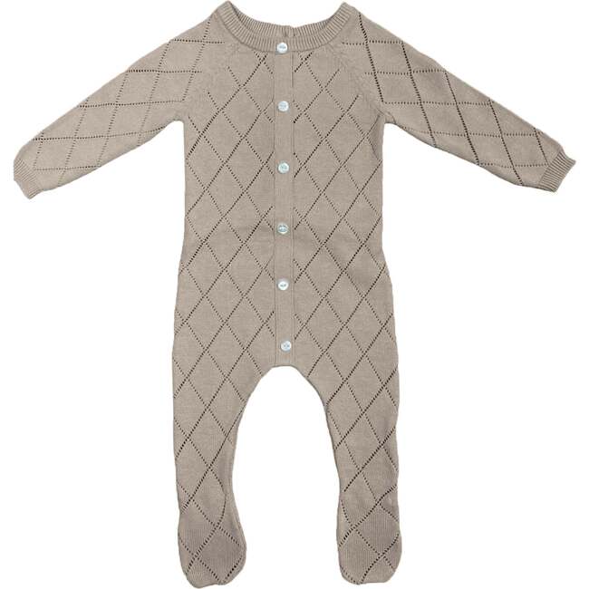 Diamond Pointelle Long Sleeve Footie, Beige - Footie Pajamas - 1