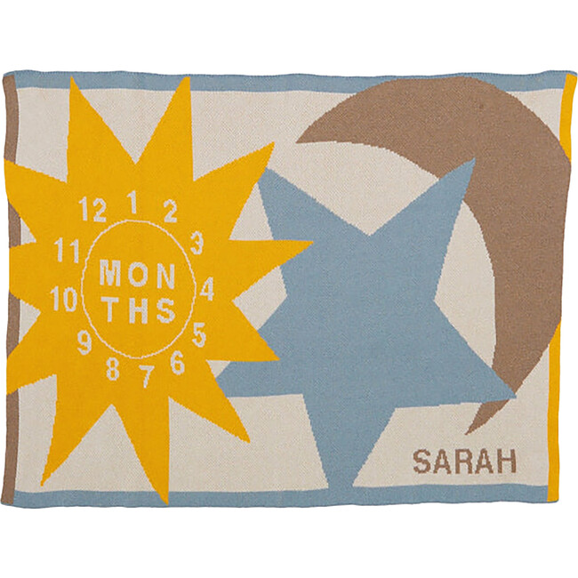 Personalized Baby Sun Moon Stars Milestone Blanket, Yellow and Blue