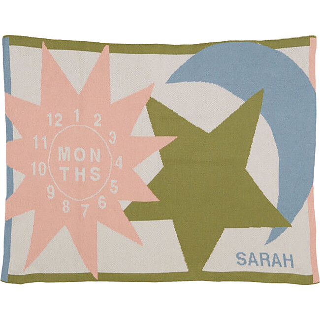 Personalized Baby Sun Moon Stars Milestone Blanket, Pink and Green