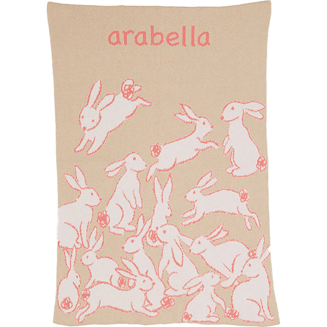 Personalized Baby Rabbits Blanket, Coral Pink - Blankets - 1