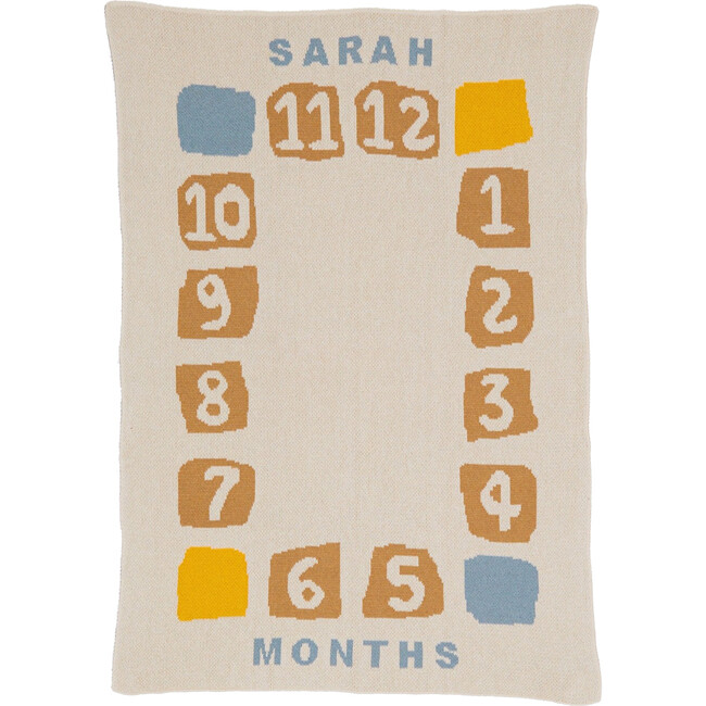 Personalized Baby Block Milestone Blanket, Blue and Yellow - Blankets - 1