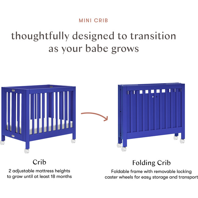 Origami Rolling Feet Mini Crib, Cobalt - Cribs - 11