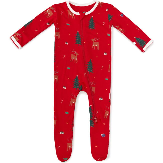 Reindeer Zippered Footie, Red