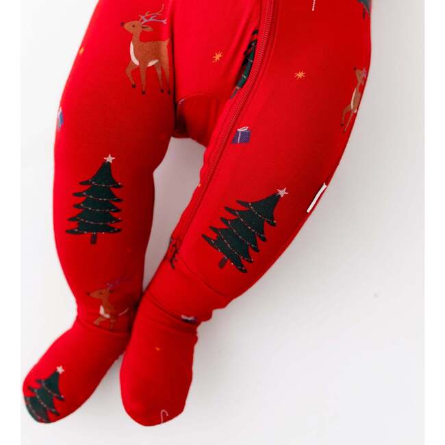 Reindeer Zippered Footie, Red - Footie Pajamas - 3