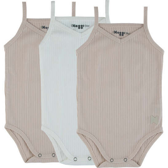 Ribbed Girls Tank Bodysuits, Taupe + White (3-Pack) - Onesies - 1