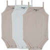 Ribbed Girls Tank Bodysuits, Taupe + White (3-Pack) - Onesies - 1 - thumbnail