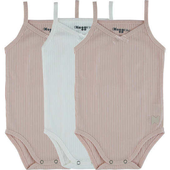 Ribbed Girls Tank Bodysuits, Mauve + White (3-Pack)