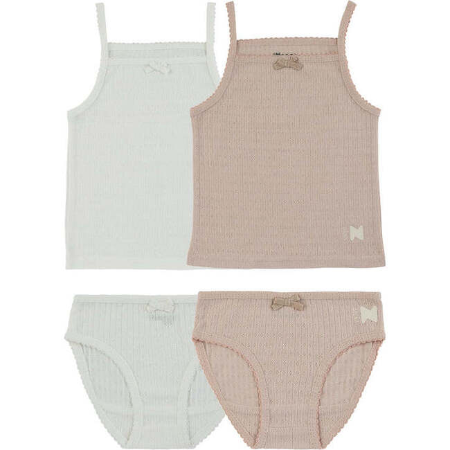 Pointelle Girls Underwear Set, Mauve + White (2 Sets) - Underwear - 1