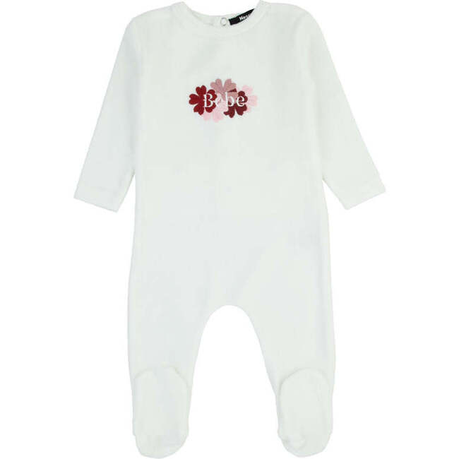 Girls Clover Embroidered Footie, White - Footie Pajamas - 1