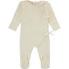 Double Bow Braided Wrap Footie, Ivory - Footie Pajamas - 1 - thumbnail