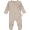 Double Bow Braided Wrap Footie, Tan - Footie Pajamas - 1 - thumbnail