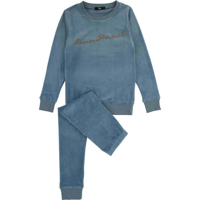 Bonne Nuit Velour Loungewear Set, Dusty Blue - Mixed Apparel Set - 1