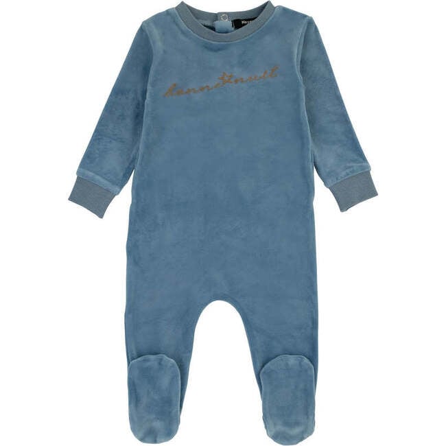 Bonne Nuit Velour Footie, Blue - Footie Pajamas - 1