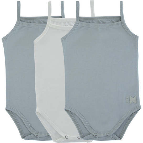 Bamboo Cotton Tank Bodysuits, Dusty Blue + White (3-Pack) - Onesies - 1