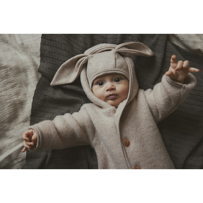 Merino Wool Rib Baby Balaclava Rabbit Ears, Quarry - Balaclavas - 2