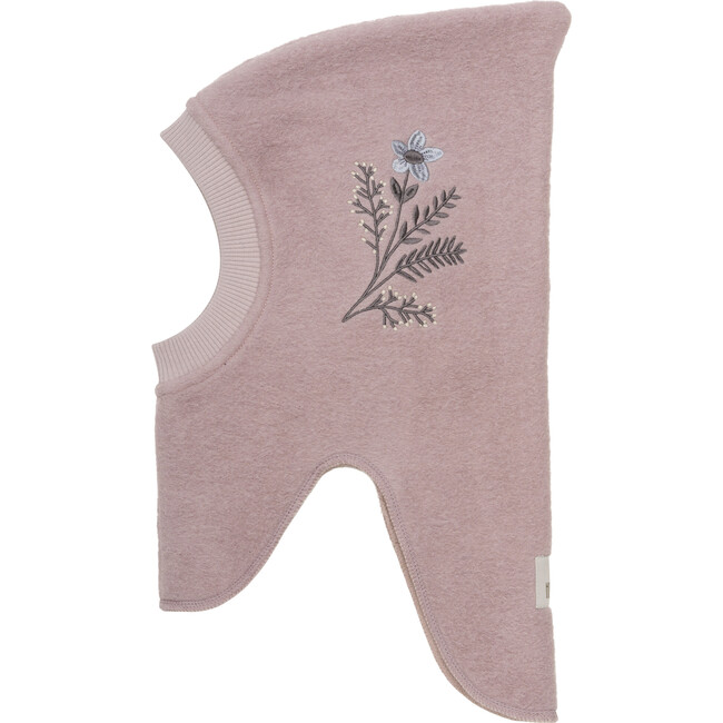 Double Layer Wool Balaclava Flower Embroidery, Fawn