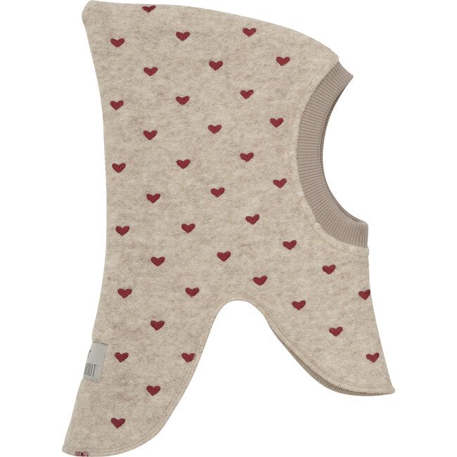 Double Layer Wool Balaclava Embroidered Hearts, Sand Melange