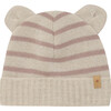 Beanie In Merino Wool Small Ears, Stripe Mahogany Rose - Winter Hats - 1 - thumbnail