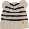 Beanie In Merino Wool Small Ears, Stripe Dark Navy - Winter Hats - 1 - thumbnail