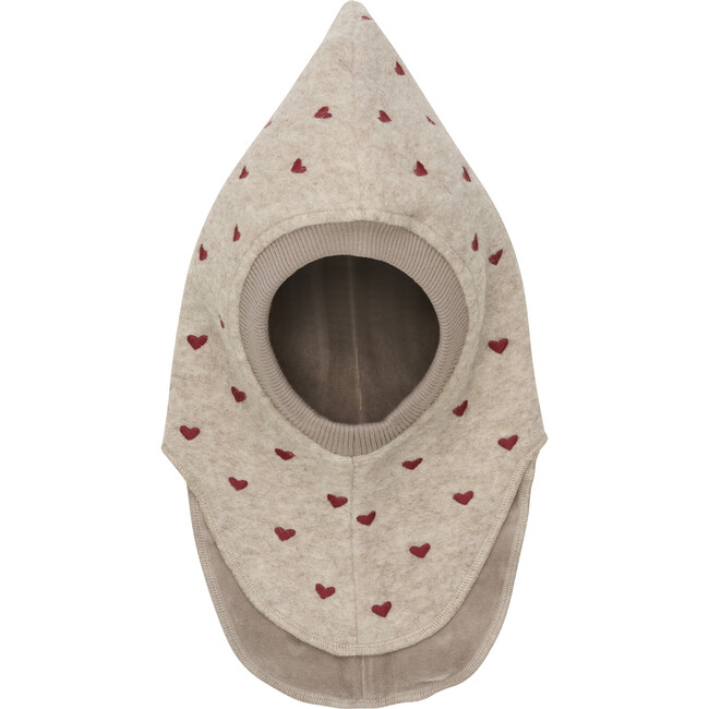 Double Layer Wool Balaclava Embroidered Hearts, Sand Melange - Balaclavas - 3